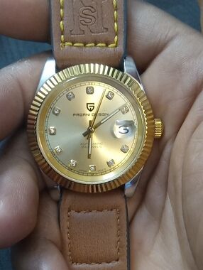 Pagani Design Men's Gold Dial Leather Strap Watch